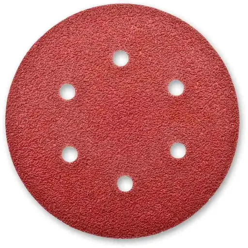 [7705509855160] 6" RED VELCRO DISC WITH HOLES 320GRIT