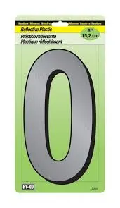 [029069308407] 6" REFLECTIVE PLASTIC NUMBER 0 HY-KO - 30810