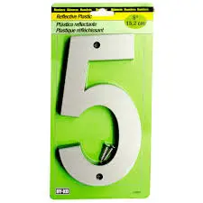 [029069308353] 6" REFLECTIVE PLASTIC NUMBER 5 HY-KO - 30805