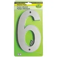 [029069308360] 6" REFLECTIVE PLASTIC NUMBER 6 HY-KO - 30806