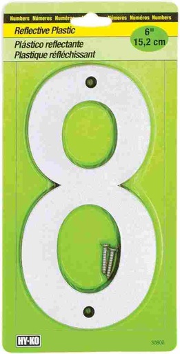 [029069308384] 6" REFLECTIVE PLASTIC NUMBER 8 HY-KO - 30808