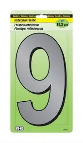 [029069308391] 6" REFLECTIVE PLASTIC NUMBER 9 HY-KO - 30809
