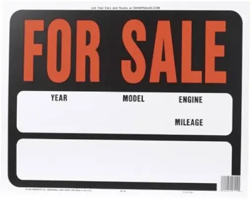 [029069001124] AUTO OR BOAT FOR SALE SIGN 15" X 19" HY-KO - SP112