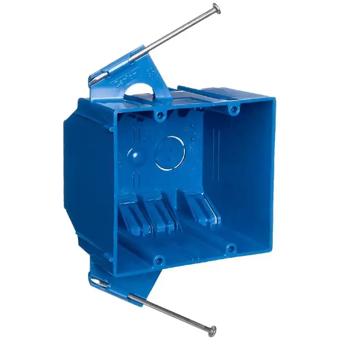 [034481100300] BLUE 2 GANG PLASTIC BOX WITH NAILS - P442/EZ3ZND