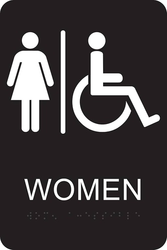 [029069200060] BRAILLE WOMEN/HANDICAPPED RESTROOM SIGN 6" X 9" HY-KO - DB-2