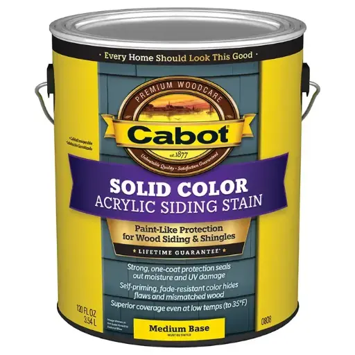 [080351108082] CABOT SOLID COLOR ACRYLIC SIDING EXTERIOR STAIN MEDIUM BASE GAL