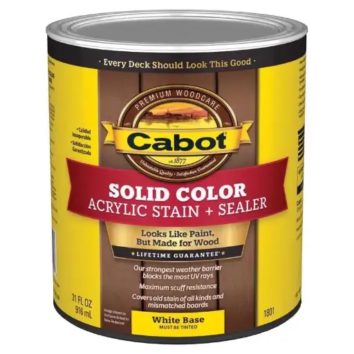 [080351418013] CABOT WOOD TONED DECK AND SIDING SOLID COLOR ARYLIC DECKING STAINA & SEALER  WHITE BASE QUART - 140.0001801.005