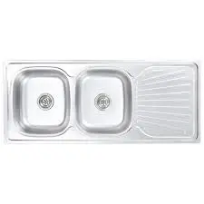 [A367015050D ] Central Double Sink With Double Drainer Stainless Steel 150x50cm A36