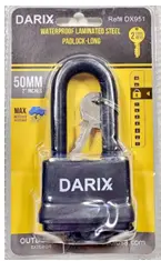 [7705059843235] DARIX LONG WEATHER RESISTANT LAMINATED PADLOCK 2 KEYS 40MM - DX950