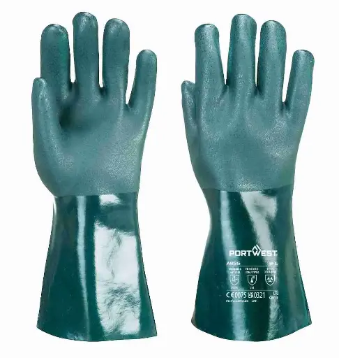 [5036146009596] DOUBLE DIPPED PVC GAUNTLET GREEN GLOVE XLARGE PORTWEST - A835GNRXL