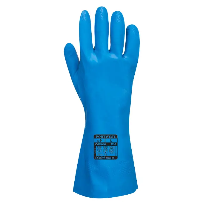 [5036108325528] FOOD APPROVED NITRILE GAUNTLET BLUE SMALL PORTWEST - A814BLUS