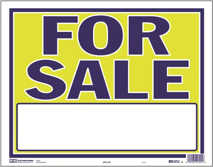 [029069225056] FOR SALE SIGN 18.5" X 14" HY-KO - SPN-100