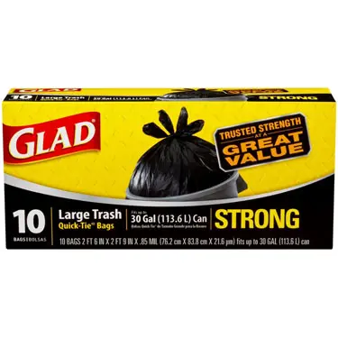 [012587000809] GLAD LARGE TRASH BAGS 30GAL 10CT
