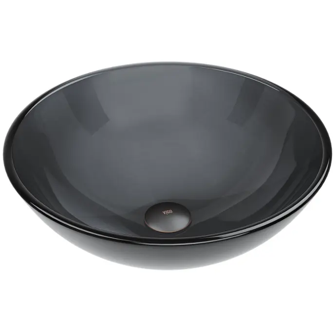 [AS916] HANDCRAFTED TEMPERED GLASS SINK, ROUND GREY/BLACK - AS 916