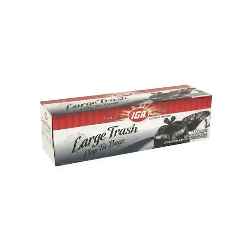 [041270790086] IGA FLAP TIE LARGE TRASH BAGS 30GAL 10CT