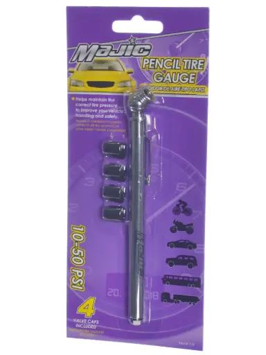 [812219027101] MAJIC TYRE GAUGE WITH VALVE CAPS