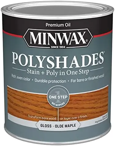 [027426614857] MINWAX POLYSHADES 614850444 WOOD STAIN AND POLYURETHANE 485 MISSION OAK GLOSS QUART - 614850444