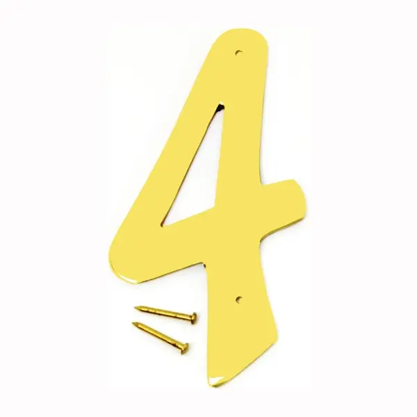 [029069200947] POLISHED BRASS 4" HOUSE NUMBER 4 HY-KO - BR-40/4