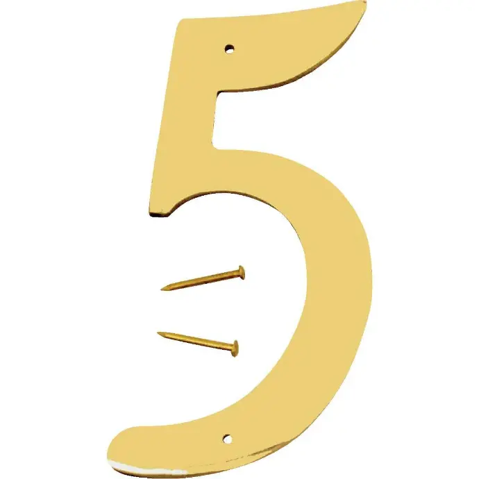 [029069200954] POLISHED BRASS 4" HOUSE NUMBER 5 HY-KO - BR-40/5