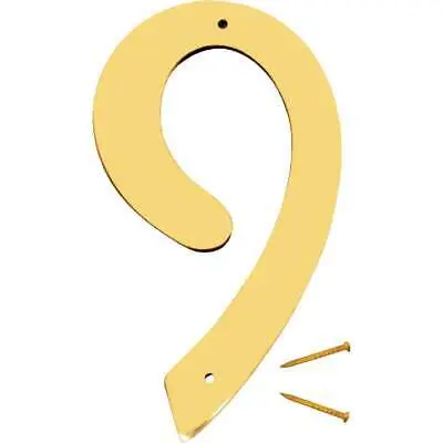 [029069200992] POLISHED BRASS 4" HOUSE NUMBER 9 HY-KO - BR-40/9