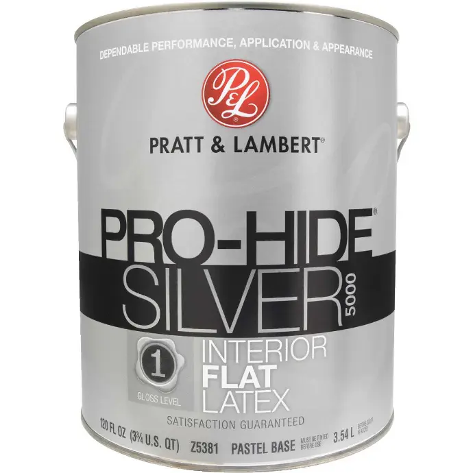 [035777331293] PRATT & LAMBER PRO-HIDE SILVER INTERIOR LATEX FLAT PAINT PASTEL BASE 1 GAL - 0000Z5381-16