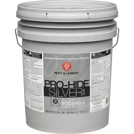 [035777331705] PRATT & LAMBER PRO-HIDE SILVER INTERIOR LATEX PAINT EGGSHELL PASTEL BASE 5 GAL - 0000Z5481-20