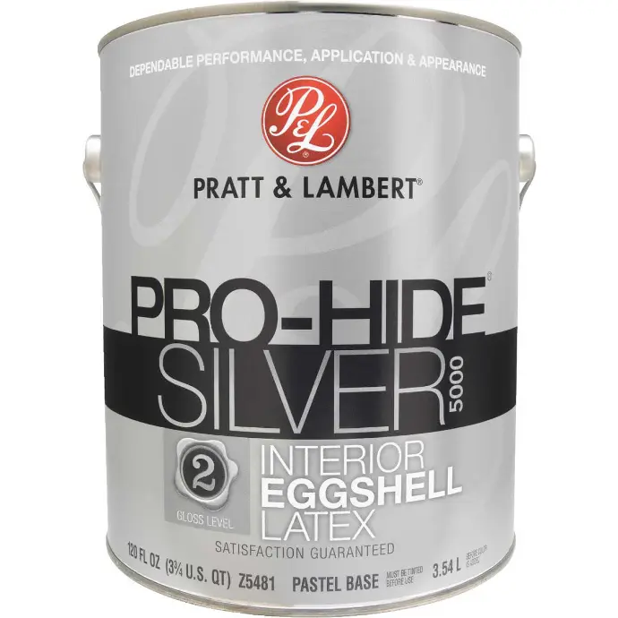 [035777331712] PRATT& LAMBERT PRO-HIDE SILVER INTERIOR LATEX PAINT EGGSHELL PASTEL BASE 1 GAL - 0000Z5481-16