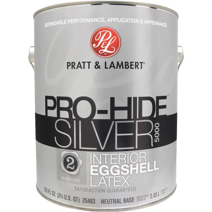 [035777331323] PRATT& LAMBERT PRO-HIDE SILVER INTERIOR LATEX PAINT EGGSHELL PRO WHITE 1 GAL - 0000Z5489-16