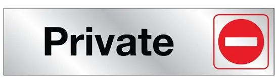 [029069004774] PRIVATE, SILVER BACKGROUND 2" X 8" SIGN HY-KO - 477