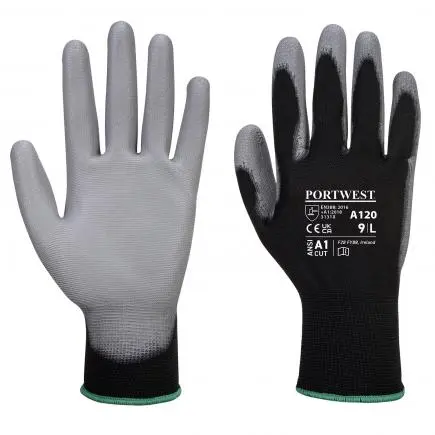 [5036108312207] PU PALM GLOVE BLACK/GRAY MEDIUM PORTWEST - A120K7RM