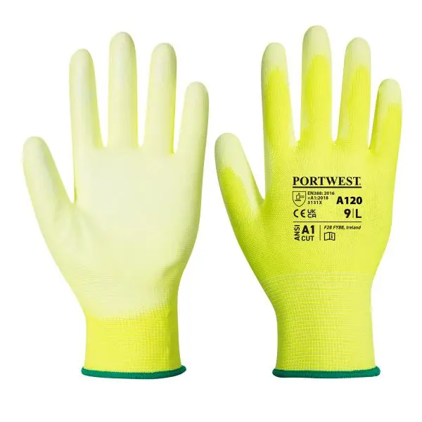[5036108224012] PU PALM GLOVE YELLOW LARGE PORTWEST - A120Y2RL