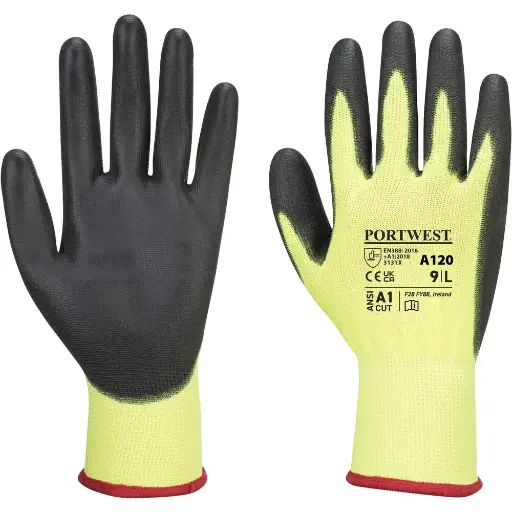 [5036108312337] PU PALM GLOVE YELLOW/BLACK SMALL PORTWEST - A120O8RS