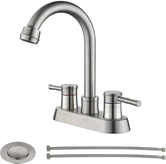 [X002VPLY4J] RAINOVO WIDESPREAD LAVATORY FAUCET BN PLATING ZINC ALLOY BODY & HANDLE SS SPOU - 308BC032AA06-2522