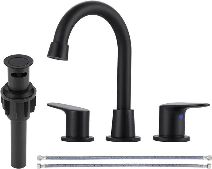 [X002VPH1Q9] RAINOVO WIDESPREAD LAVATORY FAUCET MATTE BLACK ZINC ALLOY BODY & HANDLE SS SPOUT - 308BC032AA14-2522