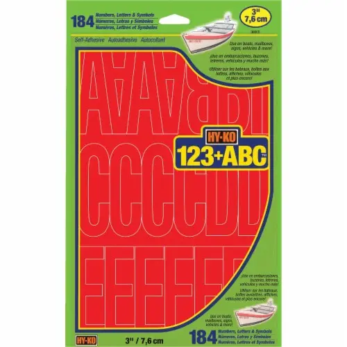 [029069300050] RED VINYL LETTER & NUMBERS 3" 184 PCS  HY-KO - 30005