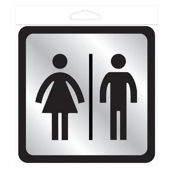 [029069004934] RESTROOM SIGN WITH FRAME SILVER BRACKGROUND PLASTIC 4" X 4" HY-KO- ...