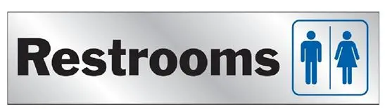 [029069004880] RESTROOMS, SILVER BACKGROUND 2" X 8" SIGN HY-KO - 488
