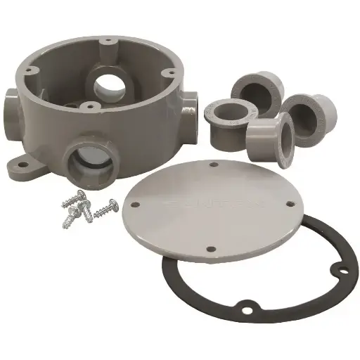 [088700066748 ] ROUND BOX PVC WEATHERPOOF 4" 1/2"-3/4" OUTLET 1.875 DEEP P - 5133690U