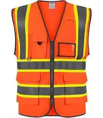 [7506240611592] Safety Vest - Yellow/ Orange Strips CHS- 100V