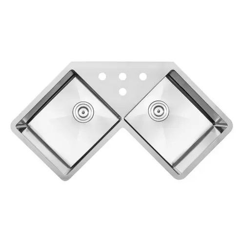 [TR1400] TICOR 36" TR-1400 UNDERMOUNT DOUBLE EQUAL BOWL S.S 16G CORNER BUTTERFLY SQUARE HAND MADE KITCHEN SINK