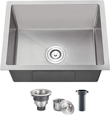 [TZRS457] TOPZERO HAND-MADE 16 GAUGE SS SEAMLESS EDGE SINGLE BOWL SINK 20" X 18" X 10" BASEL - TZRS457