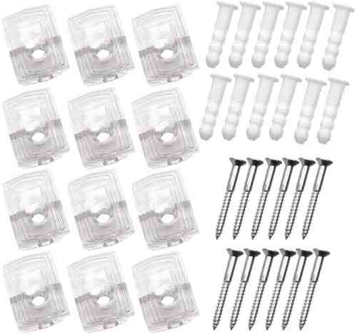 [X002016S1D] TOPZONE 1/4" HEAVY DUTY 25LBS CRYSTAL CLEAR PLASTIC MIRROR HOLDER CLIP (12PC)