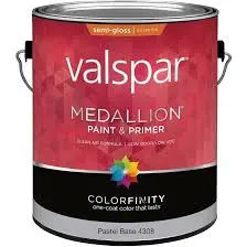 [080047100727] VALSPAR MEDALLION EXTERIOR ACRYLIC PAINT SEMI-GLOSS PASTEL BASE 1GA