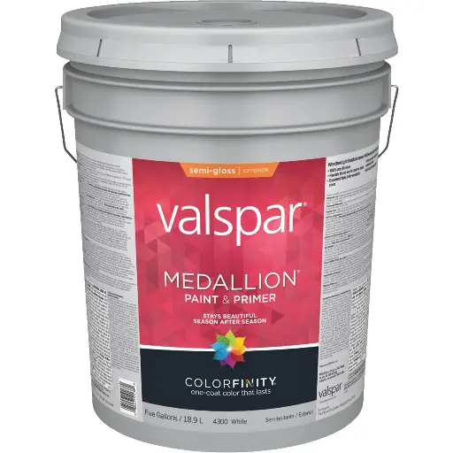 [080047582004] VALSPAR MEDALLION EXTERIOR ACRYLIC PAINT SEMI-GLOSS WHITE 5GAL