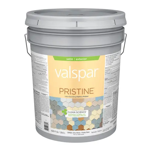 [080047273858] VALSPAR PRISTINE EXTERIOR SATIN PASTEL BASE/ULTRA WHITE PAINT 5 GAL - 027.0018408.008
