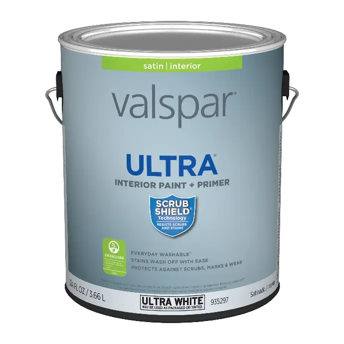 [080047273827] VALSPAR PRISTINE INTERIOR LATEX PAINT SATIN ULTRA WHITE/PASTEL BASE 1 GAL - 027.0018408.007