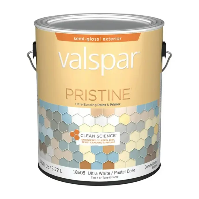 [080047273919] VALSPAR PRISTINE ULTRA-BONDING SEMI GLOSS EXTERIOR ULTRA WHITE PAINT 1 GAL - 027.0018608.007