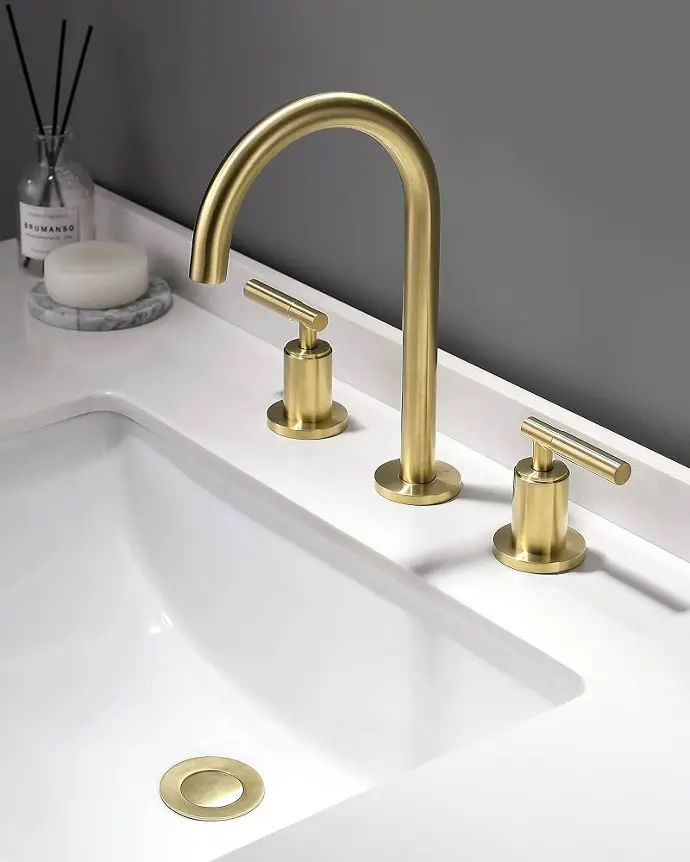 [6974281641372] WATER SONG WIDESPREAD LAVATORY FAUCET BRUSHED GOLD INC ALLOY BODY & HANDLE SS SPOUT - 308BC029AA36-2520
