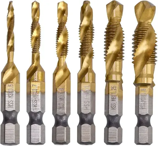 [X0023M8ZD3] YDLQWCZ 6PCS 1/4" HSS SPIRAL HEX SHANK COMBINATION DRILL SCREW TAP