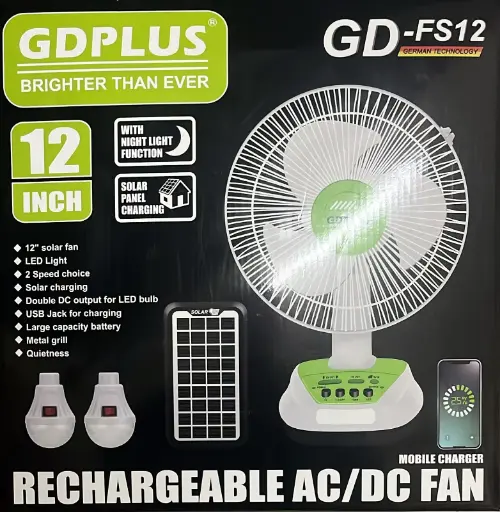 [GD-FS12] 12IN Solar Fan W-ACC YM-HA070-GD-FS12